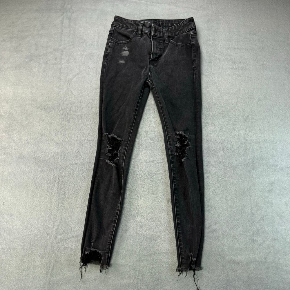 American Eagle Womens Size 00 Short Stretch High Rise Skinny Black Denim‎ Jeans